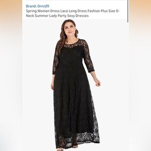 5XL Women's Black Lace Long Dress